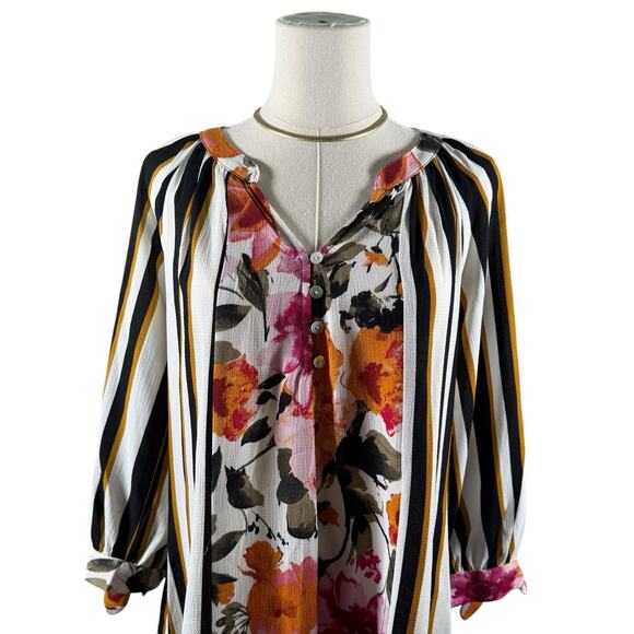 Fig & Flower Striped Floral Blouse | Mixed Print Boho Top | Size Small - Picture 8 of 12